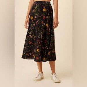 Amour Vert Floral A-Line Skirt - Black and Multicolor